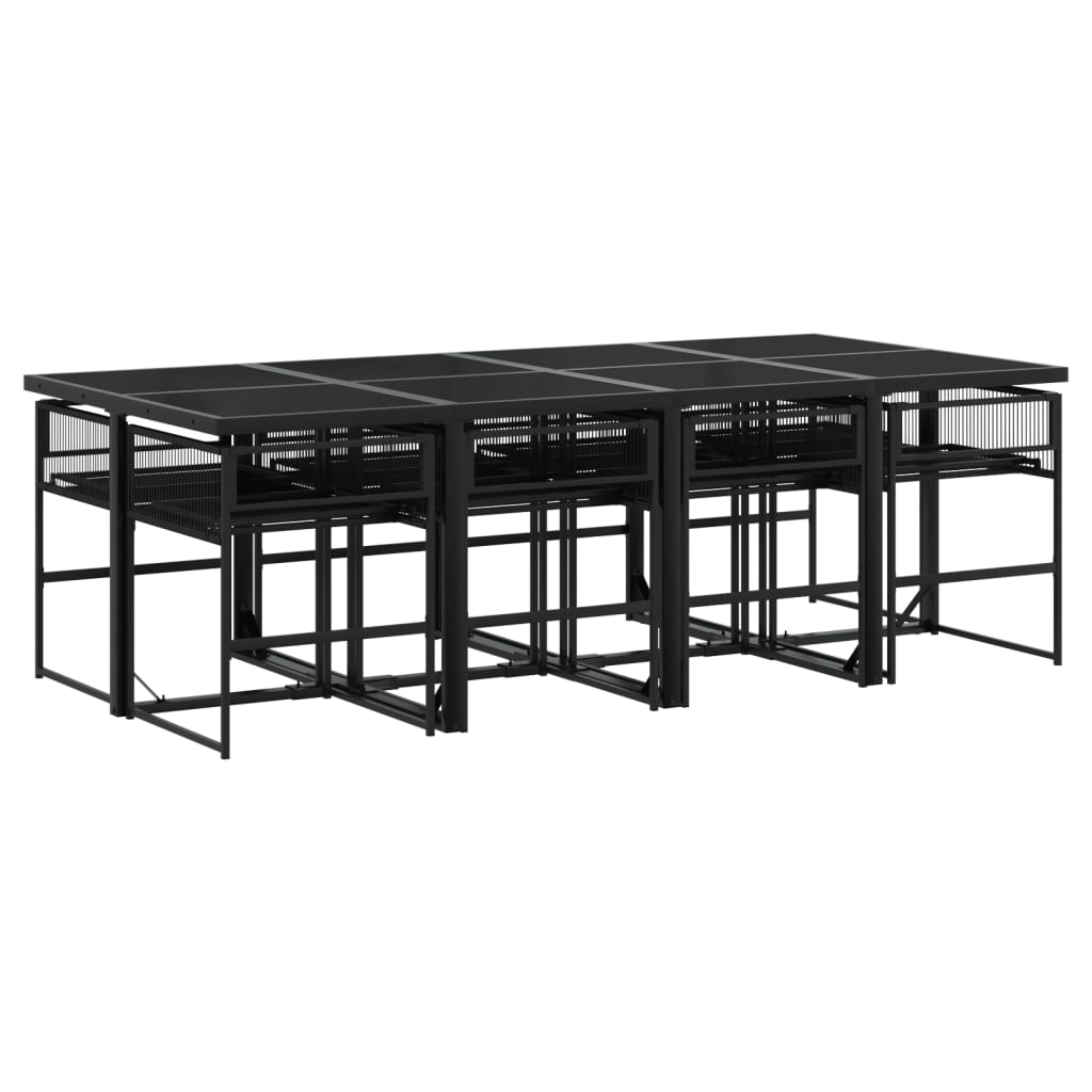 vidaXL Set de comedor de jardín 9 pzas y cojines ratán sintético negro