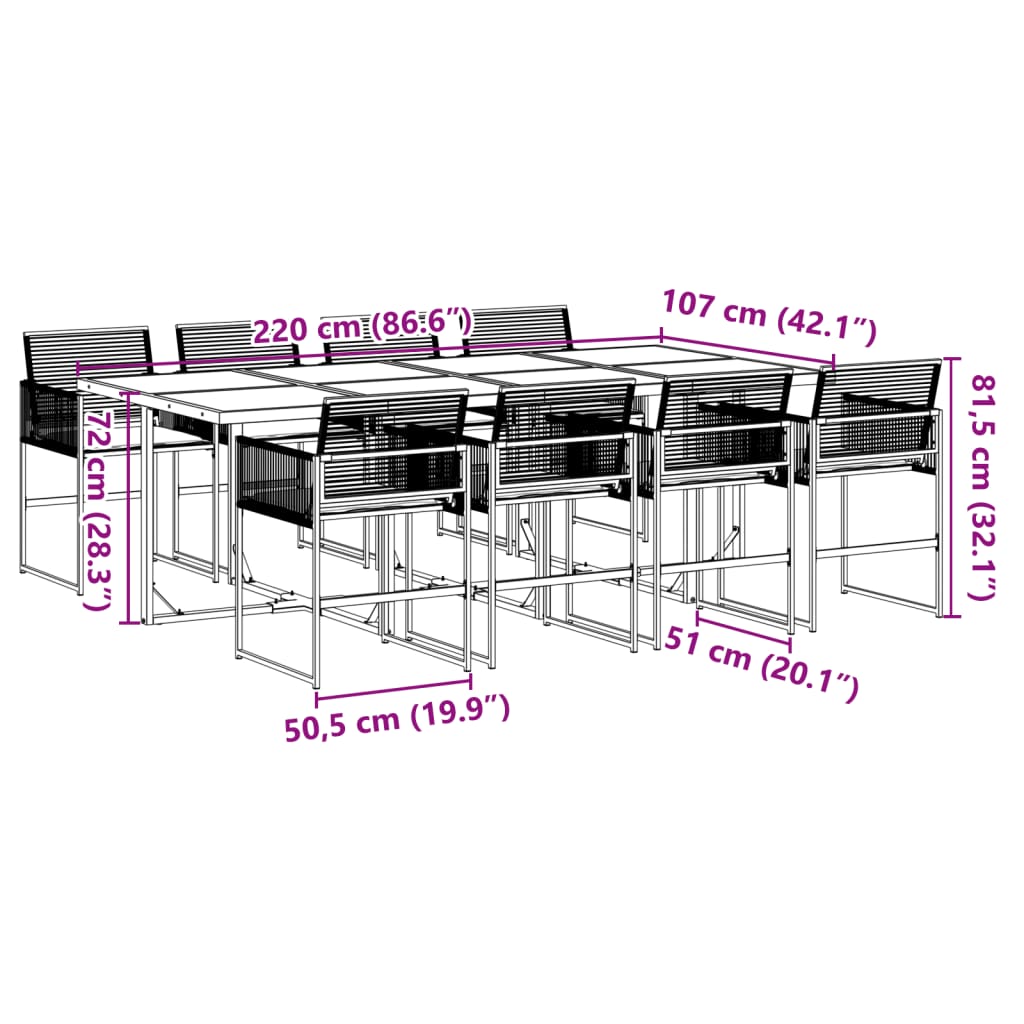 vidaXL Set de comedor de jardín 9 pzas y cojines ratán sintético negro