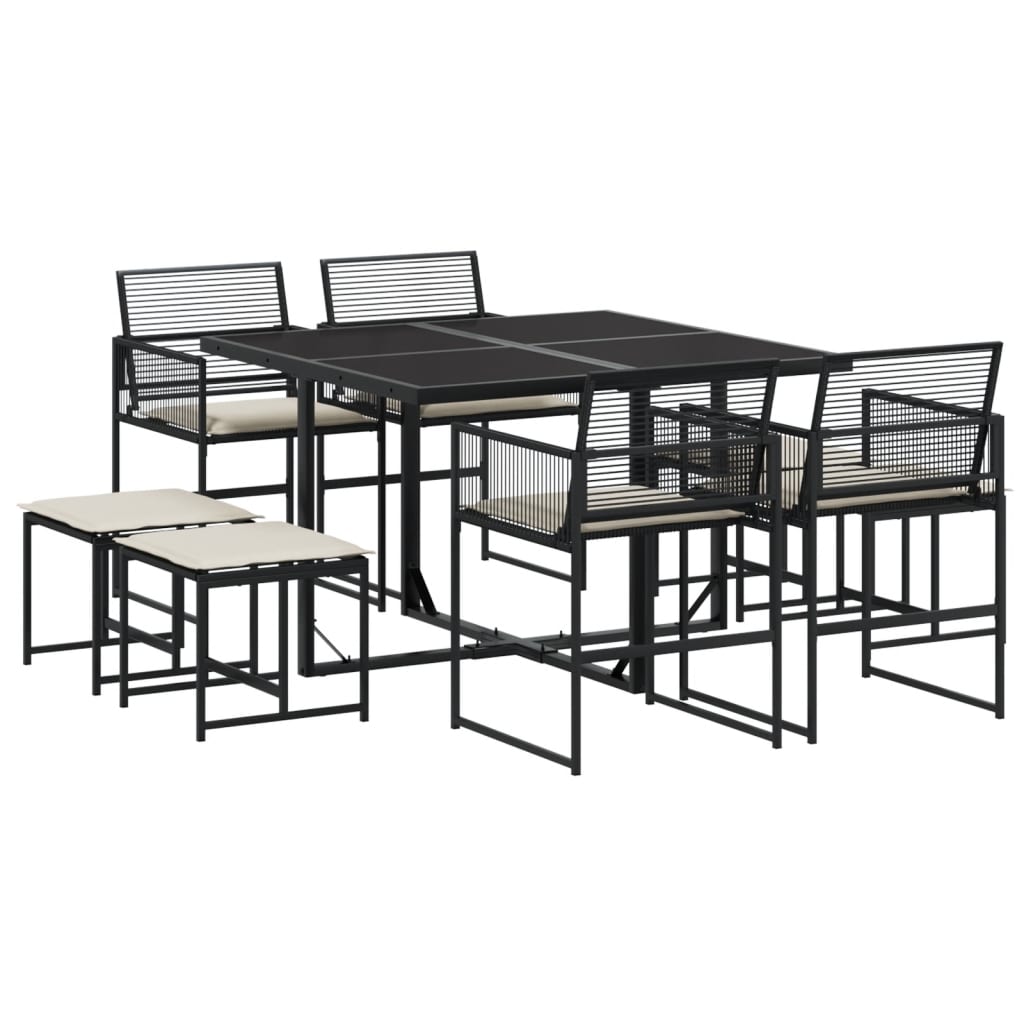 vidaXL Set de comedor de jardín 9 pzas y cojines ratán sintético negro