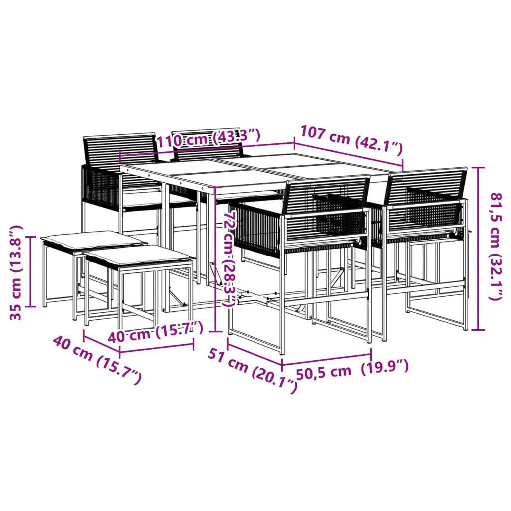 vidaXL Set de comedor de jardín 9 pzas y cojines ratán sintético negro