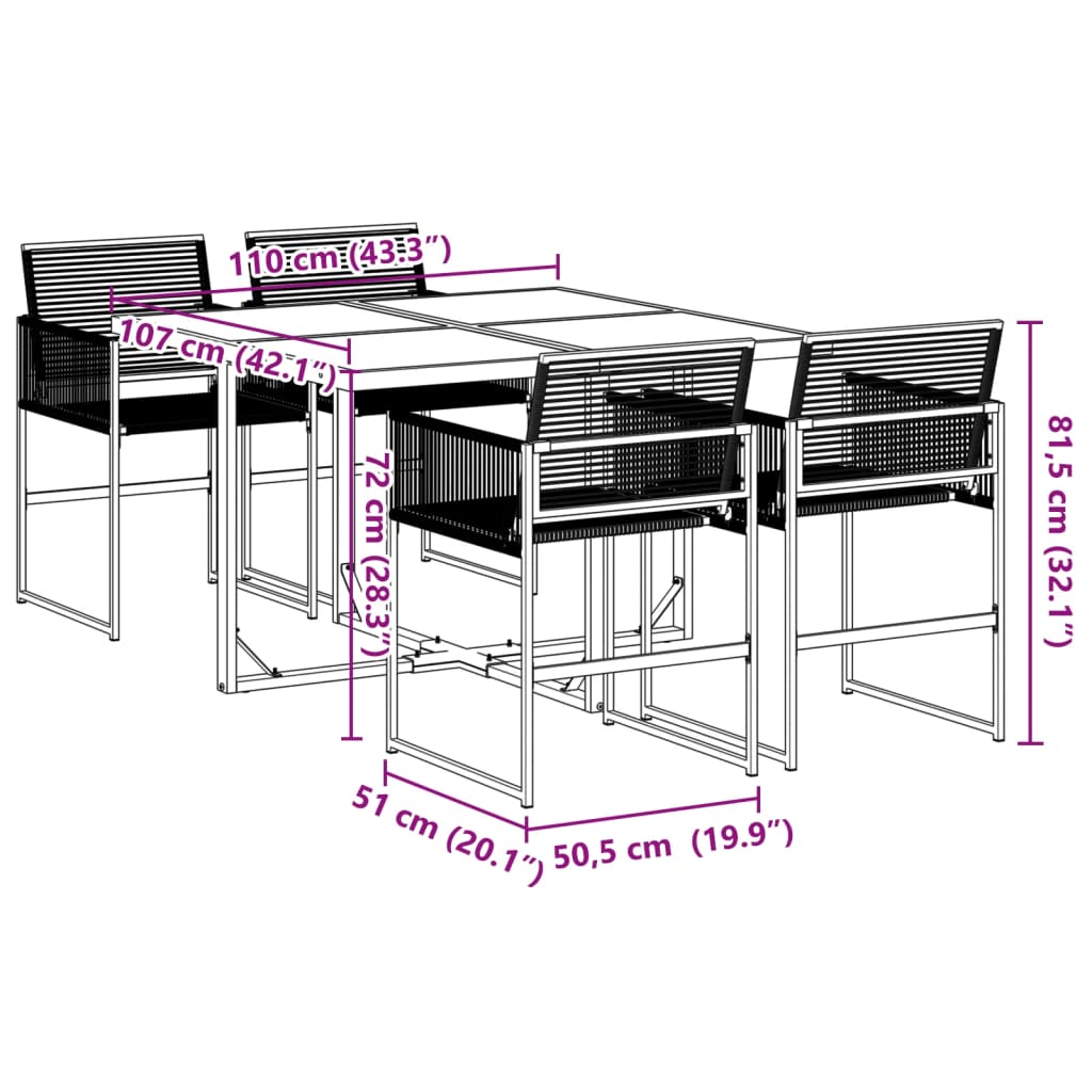 vidaXL Juego de comedor de jardín 5 piezas ratán sintético negro