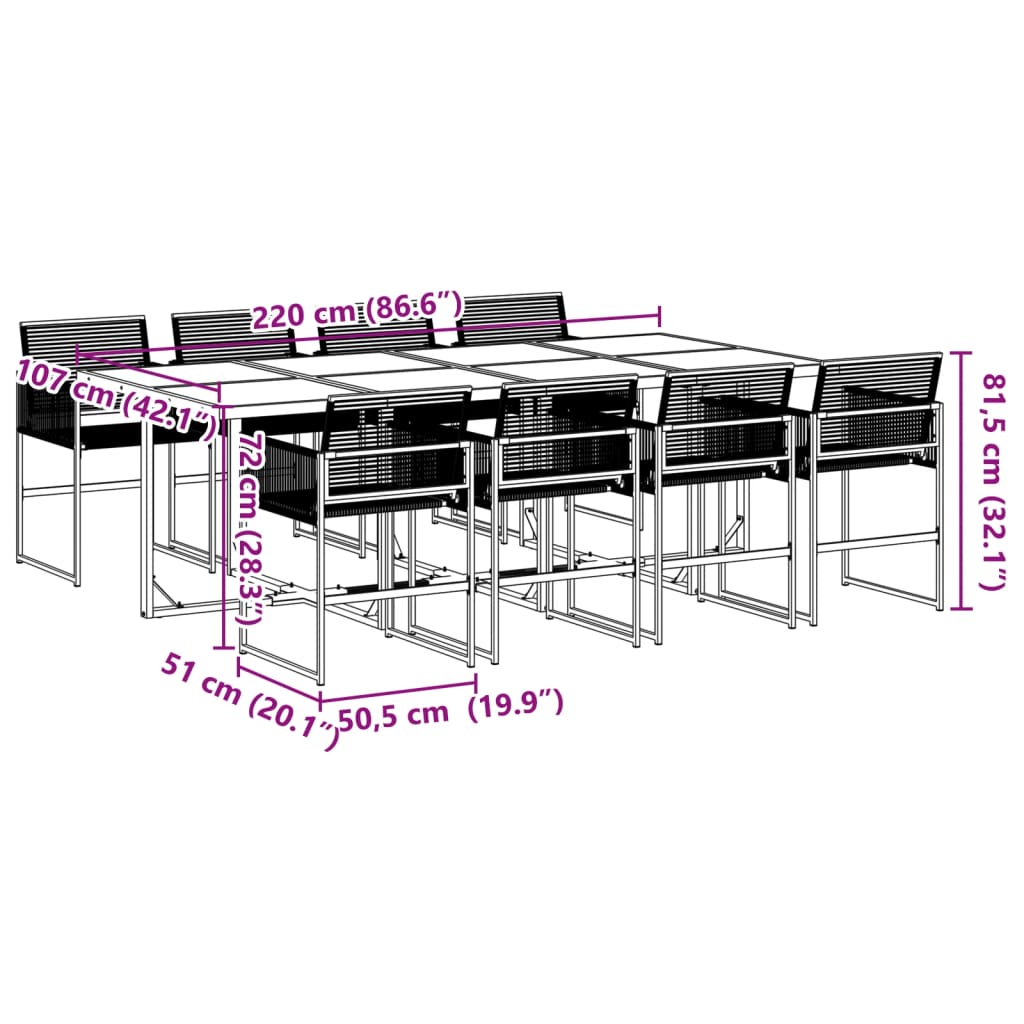 vidaXL Juego de comedor de jardín 9 piezas ratán sintético negro