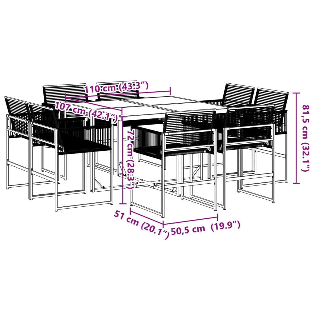 vidaXL Juego de comedor de jardín 9 piezas ratán sintético negro