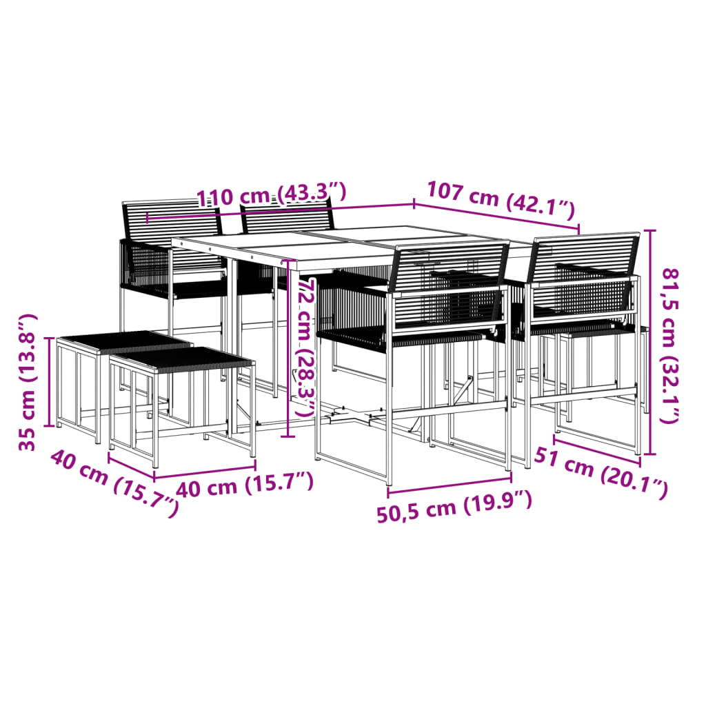 vidaXL Juego de comedor de jardín 9 piezas ratán sintético negro