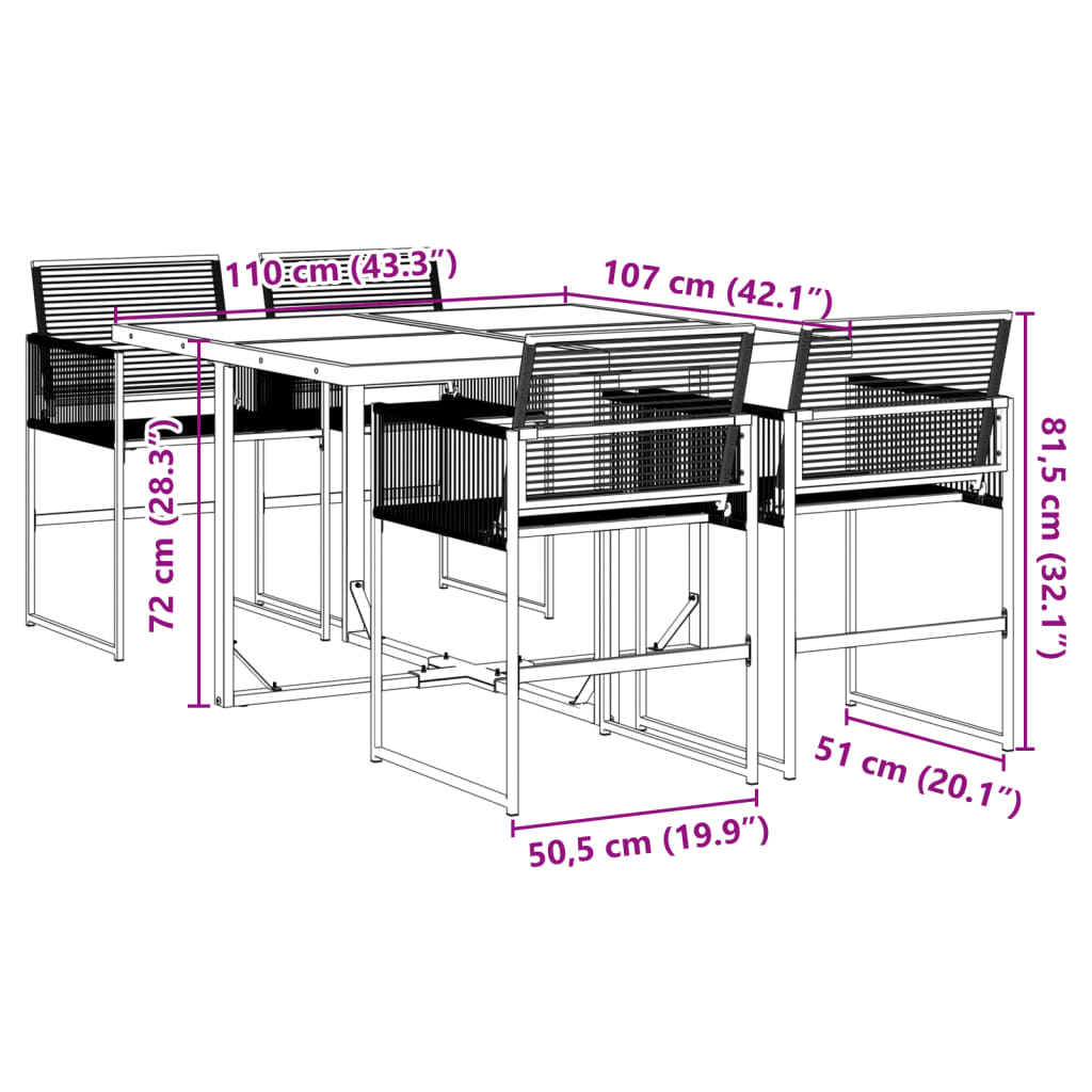 vidaXL Juego de comedor de jardín 5 piezas ratán sintético negro