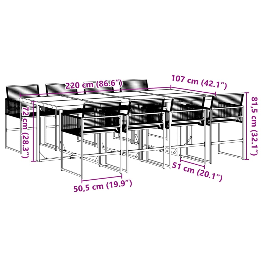 vidaXL Juego de comedor de jardín 9 piezas ratán sintético negro