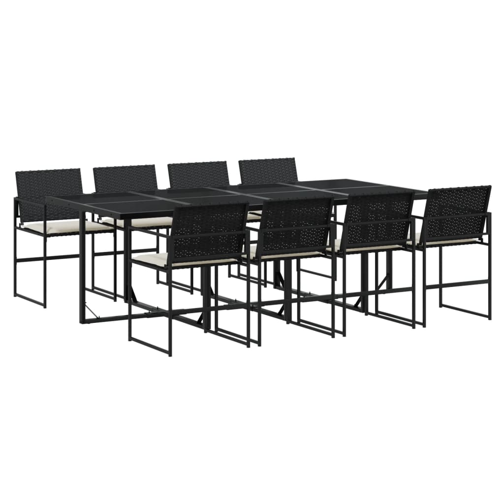 vidaXL Set de comedor de jardín 9 pzas y cojines ratán sintético negro