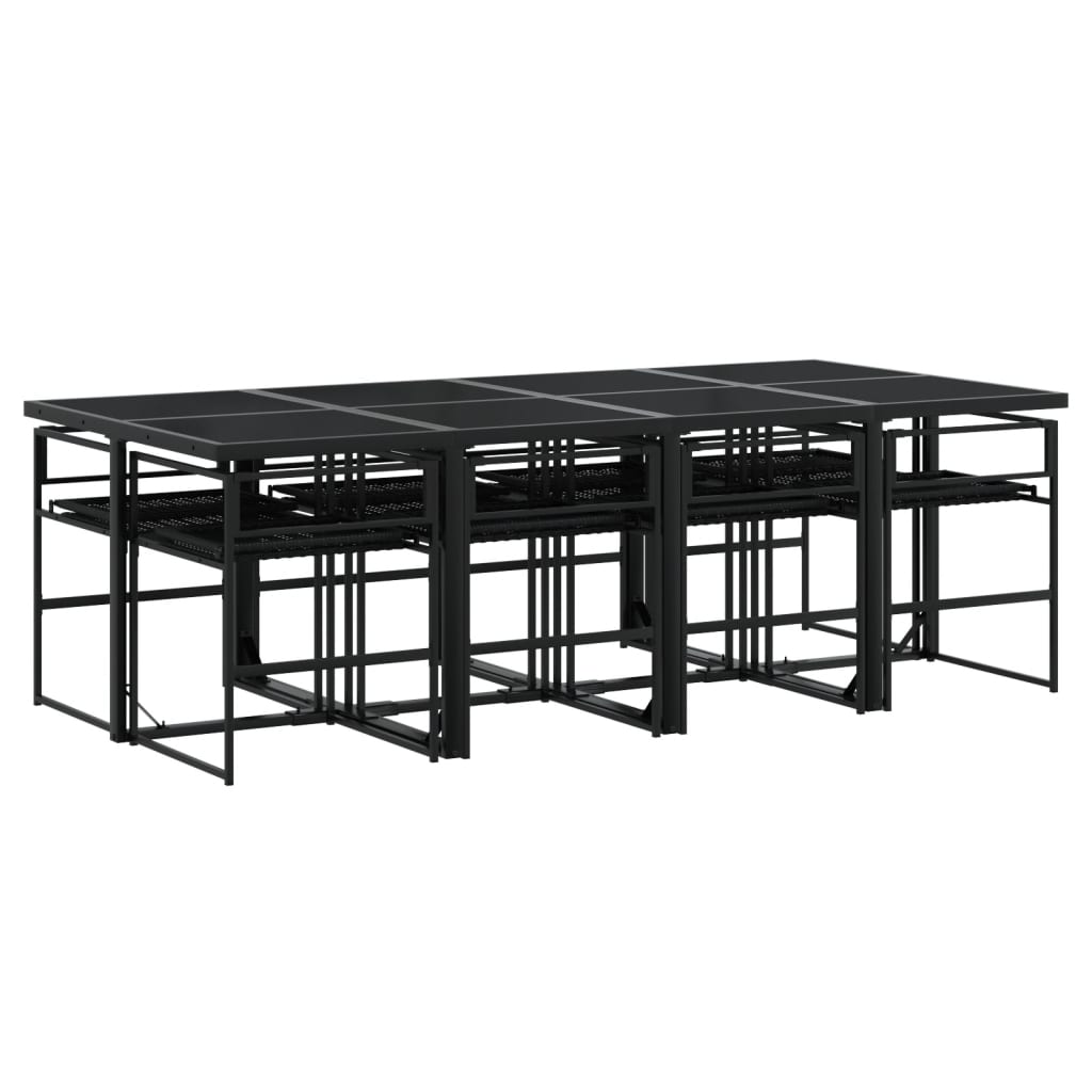 vidaXL Set de comedor de jardín 9 pzas y cojines ratán sintético negro