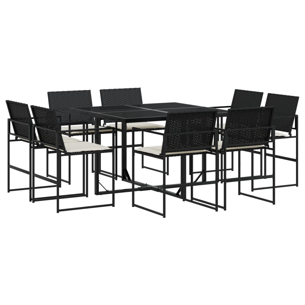 vidaXL Set de comedor de jardín 9 pzas y cojines ratán sintético negro