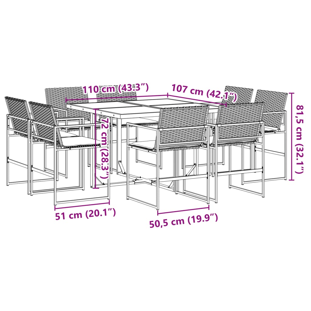 vidaXL Set de comedor de jardín 9 pzas y cojines ratán sintético negro