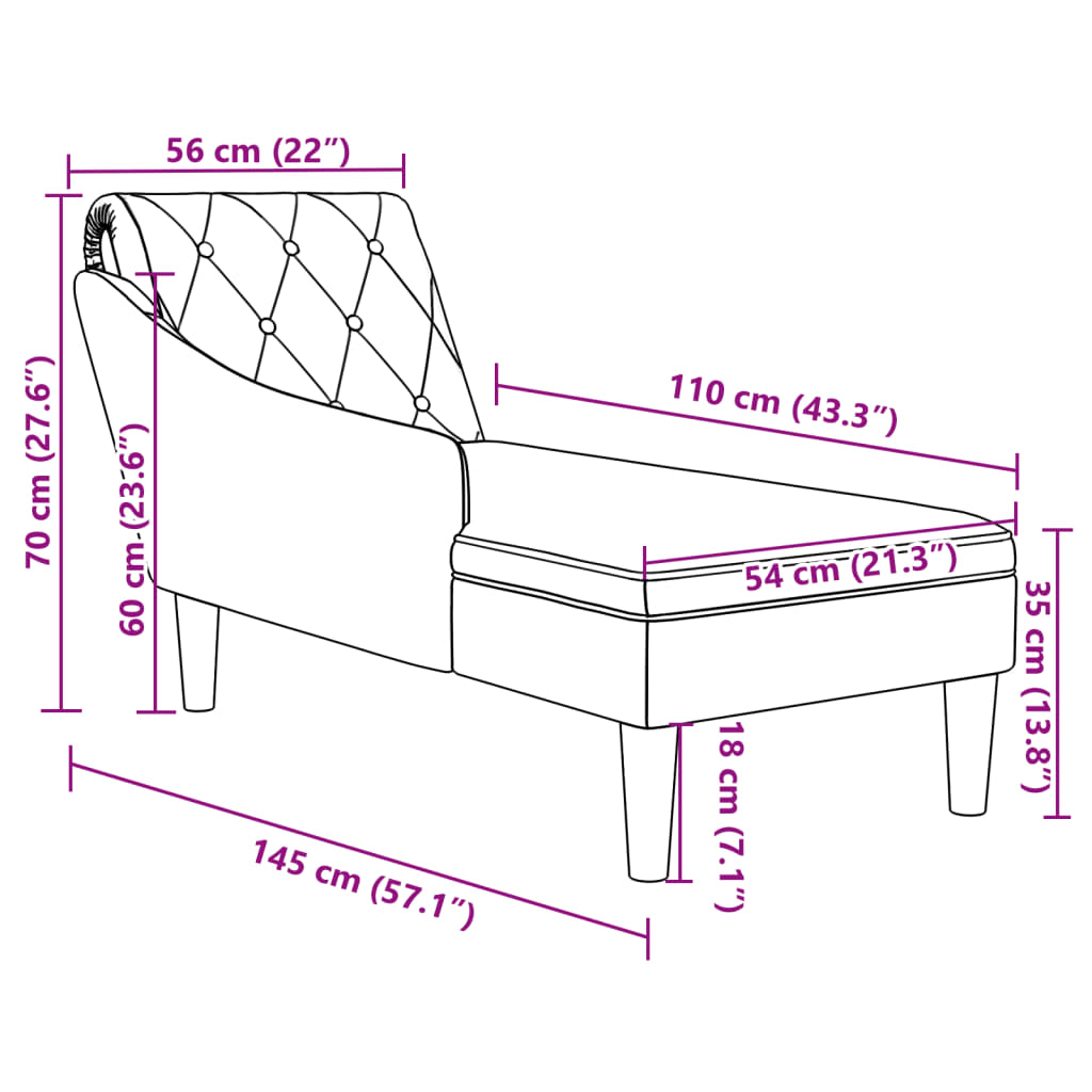 vidaXL Tumbona con almohada y reposabrazo derecho tela negro