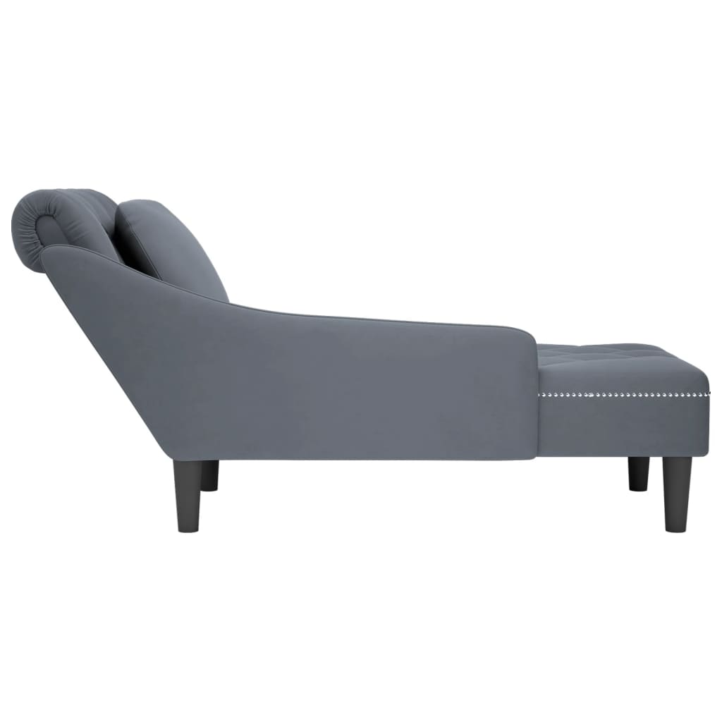 vidaXL Tumbona con almohada reposabrazo derecho terciopelo gris oscuro