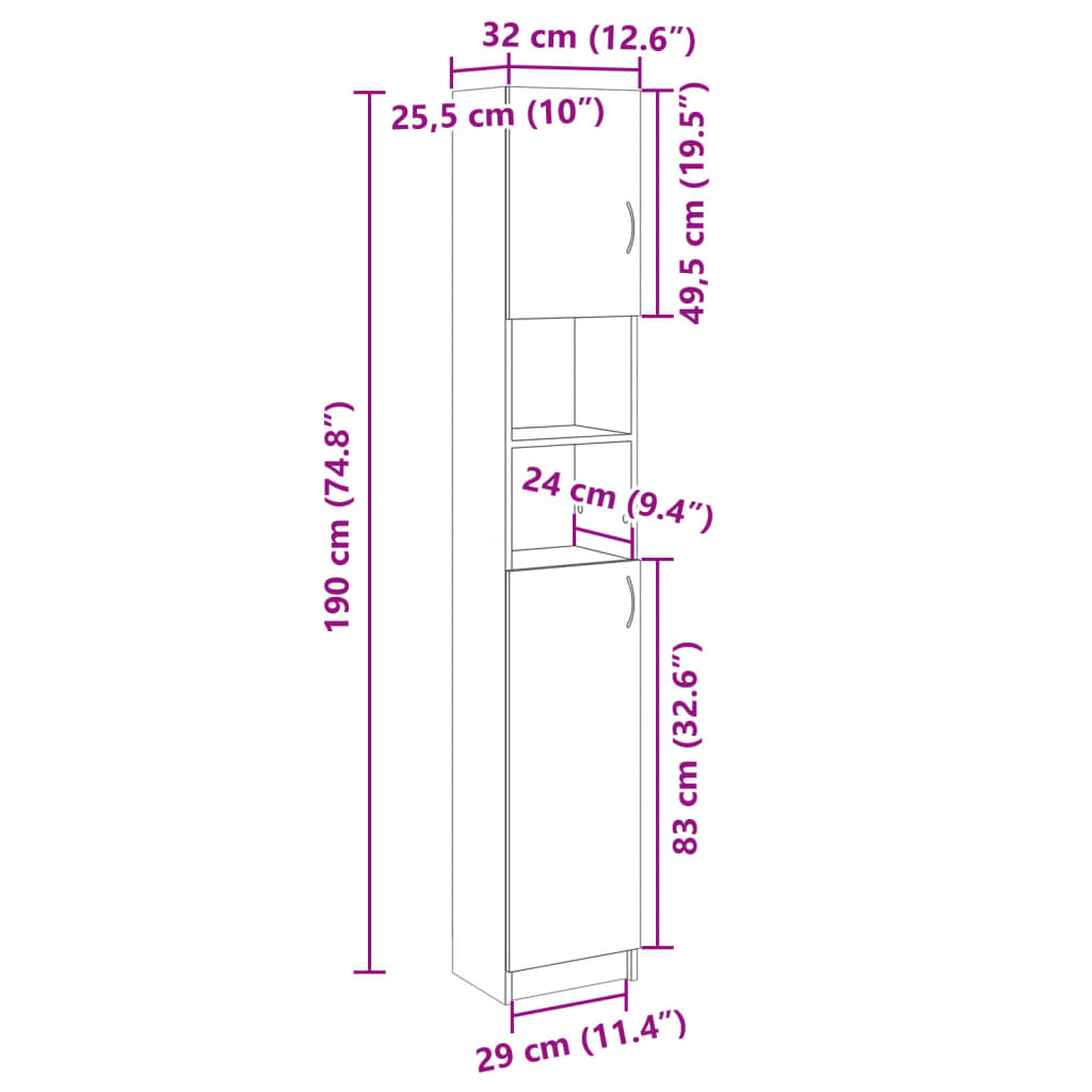 vidaXL Armario baño madera contrachapada color roble 32x25,5x190 cm