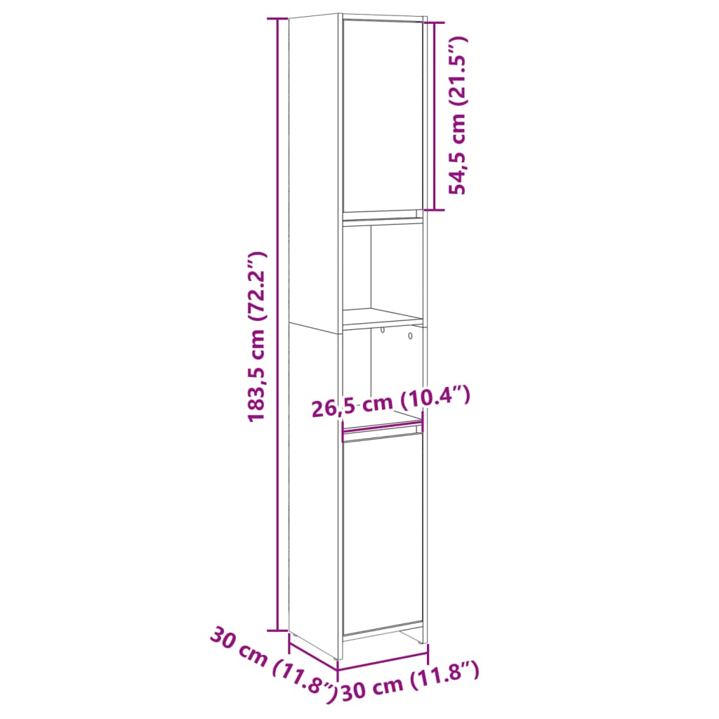 vidaXL Armario de baño madera contrachapada color roble 30x30x183,5 cm