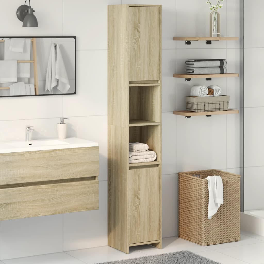 vidaXL Armario de baño madera contrachapada color roble 30x30x183,5 cm