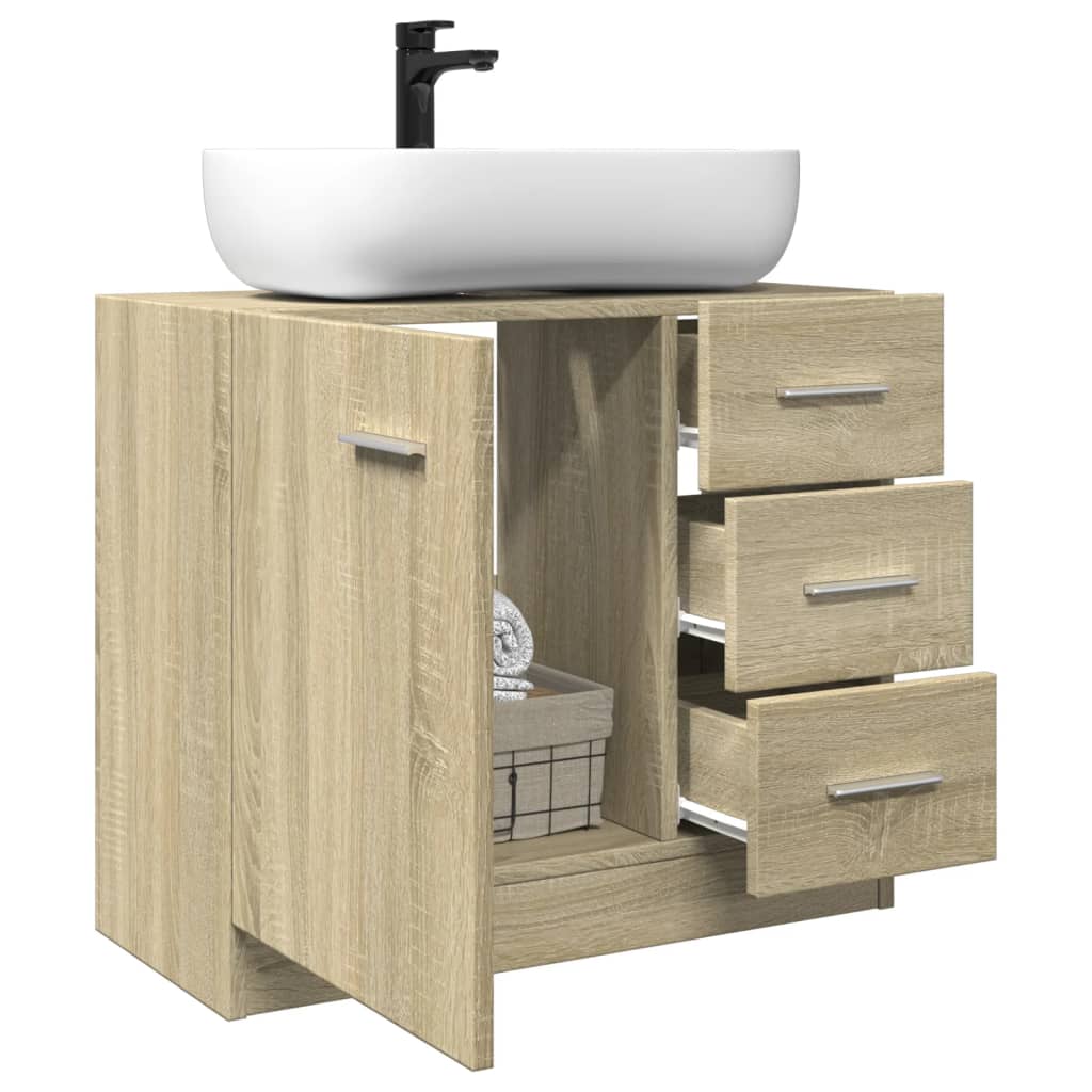 vidaXL Armario para lavabo madera contrachapada color roble 63x30x54cm