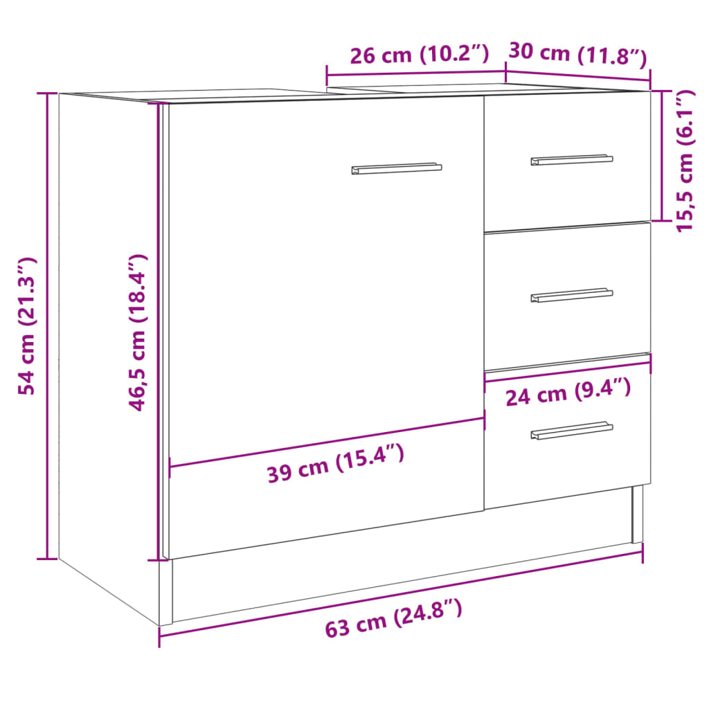 vidaXL Armario para lavabo madera contrachapada color roble 63x30x54cm