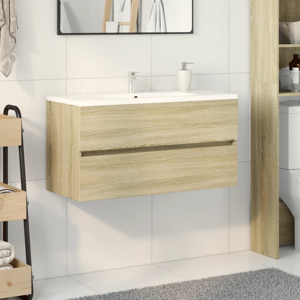 vidaXL Armario lavabo madera contrachapada roble Sonoma 90x38,5x45 cm