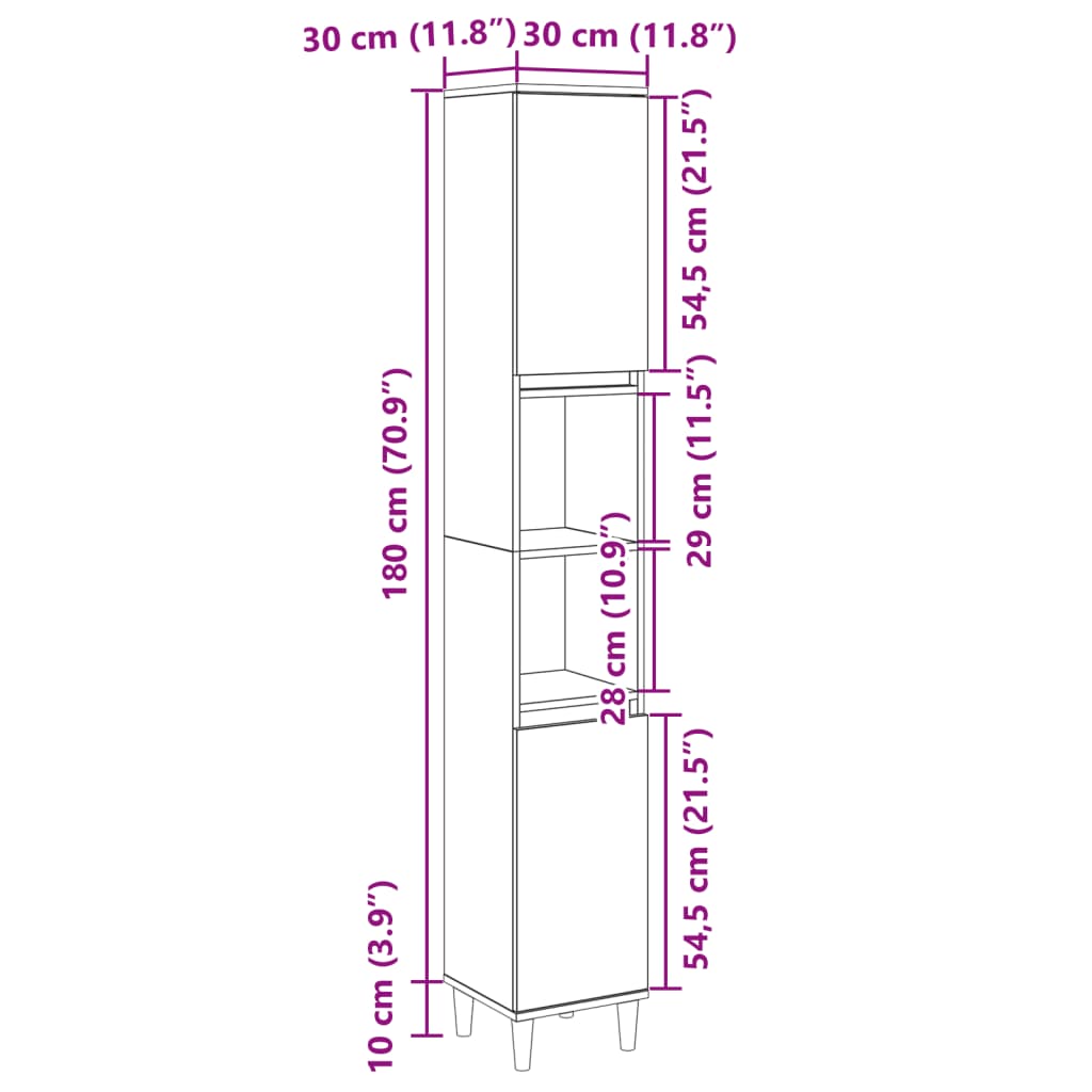 vidaXL Armario de baño madera contrachapada roble Sonoma 30x30x190 cm