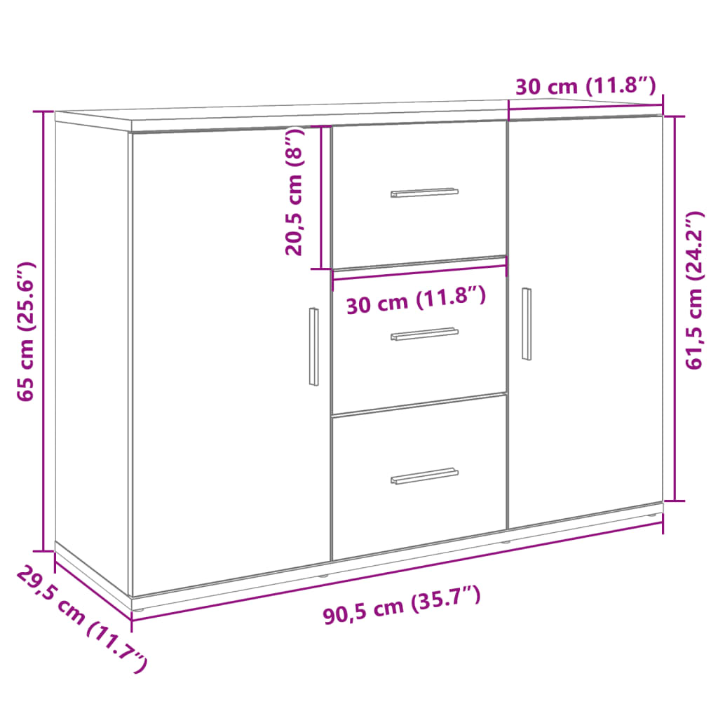 vidaXL Aparador de madera de ingeniería negro 90,5x29,5x65 cm