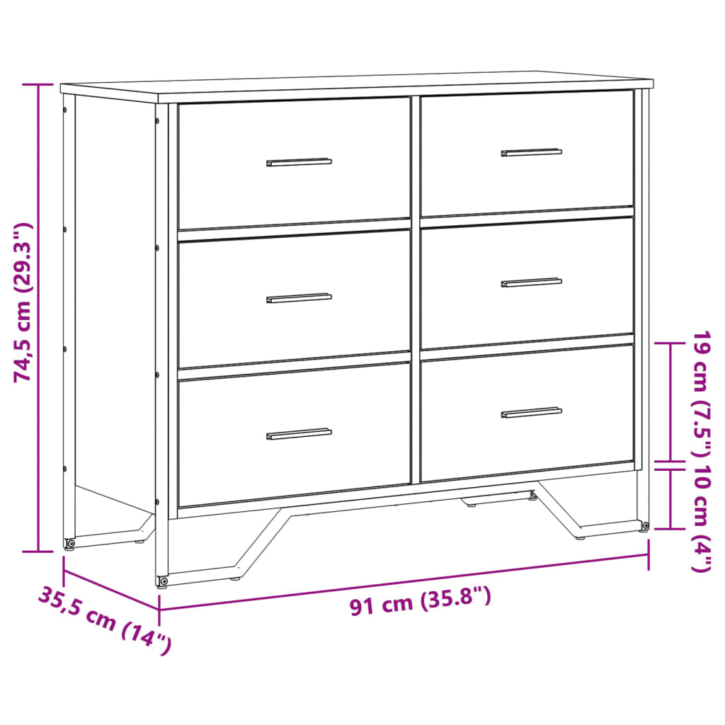 vidaXL Cajonera de madera de ingeniería roble Sonoma 91x35,5x74,5 cm