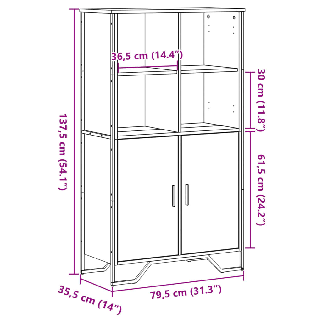 vidaXL Aparador alto madera ingeniería negro 79,5x35,5x137,5 cm