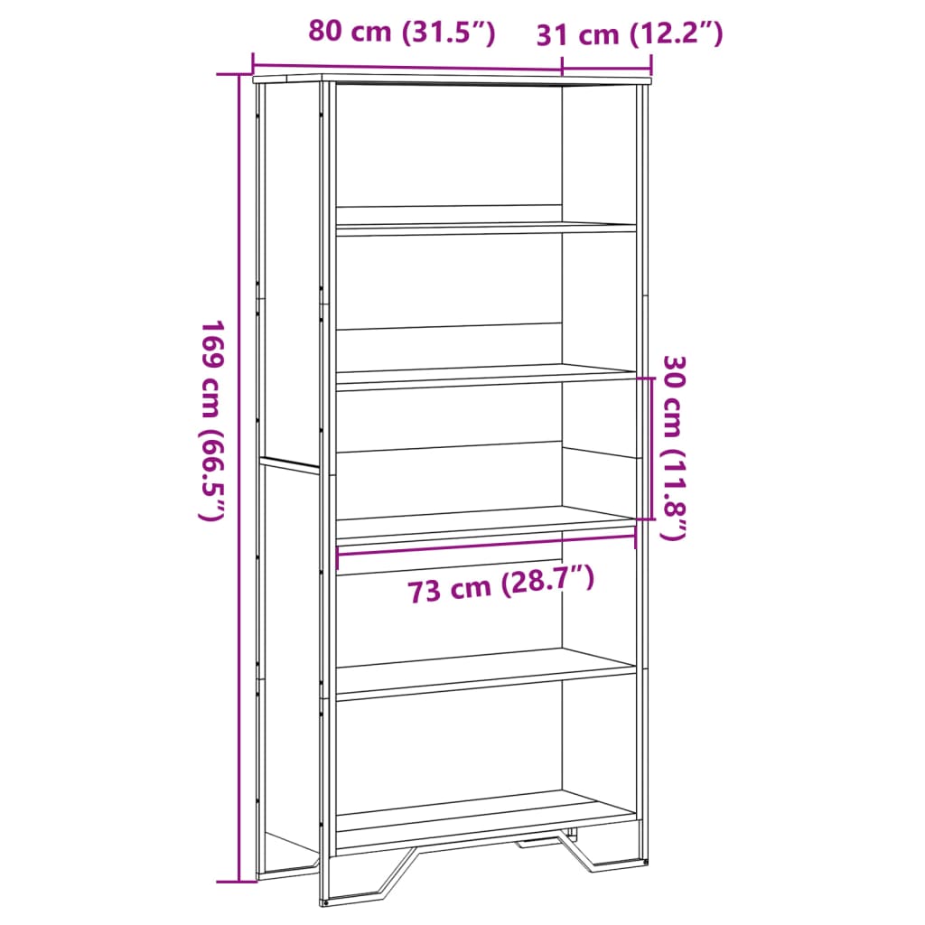 vidaXL Estantería de madera de ingeniería negra 80x31x169 cm