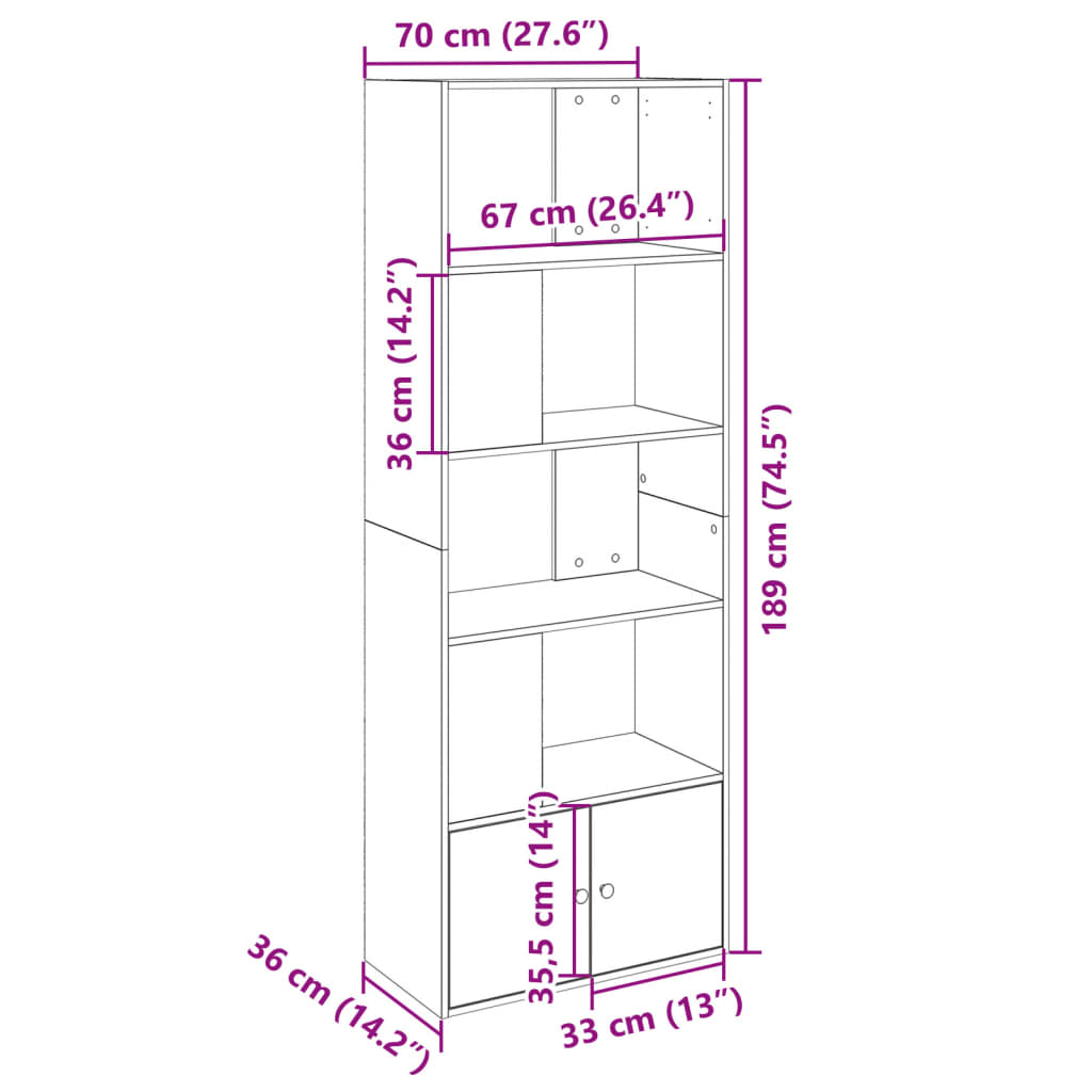 vidaXL Estantería de madera de ingeniería negra 70x36x189 cm