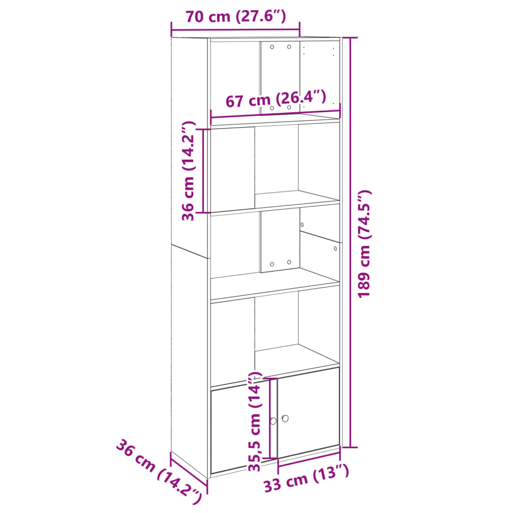 vidaXL Estantería de madera de ingeniería gris hormigón 70x36x189 cm