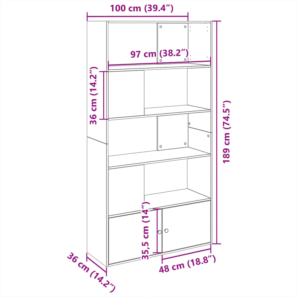 vidaXL Estantería de madera de ingeniería negra 100x36x189 cm