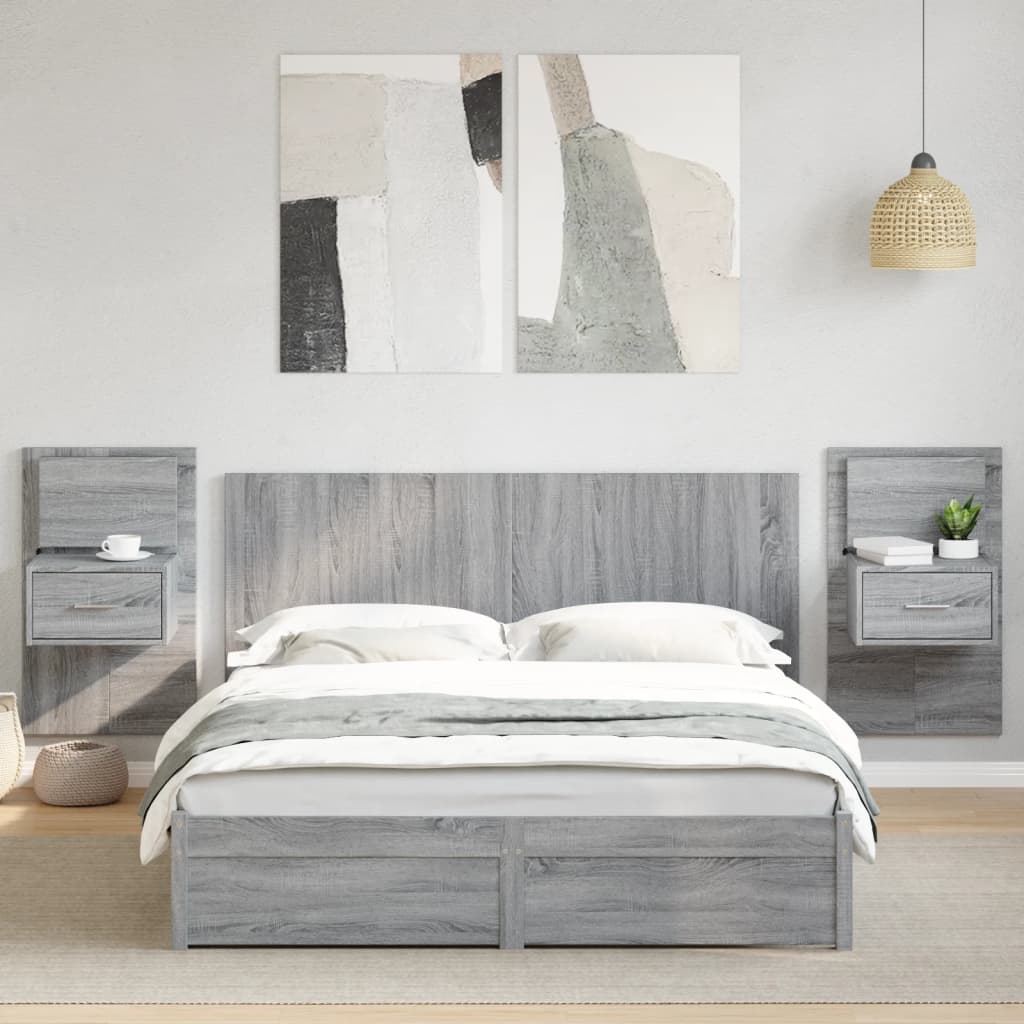 vidaXL Cabecero cama con mesitas madera ingeniería gris Sonoma 160 cm