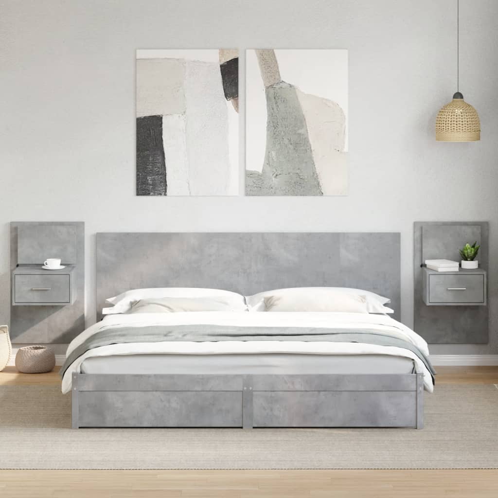 vidaXL Cabecero cama y mesitas madera ingeniería gris hormigón 200 cm