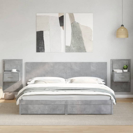 vidaXL Cabecero cama y mesitas madera ingeniería gris hormigón 200 cm