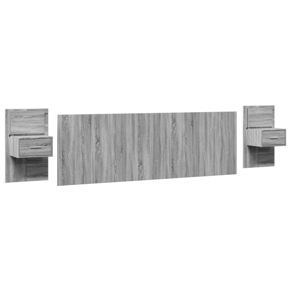 vidaXL Cabecero cama con mesitas madera ingeniería gris Sonoma 240 cm