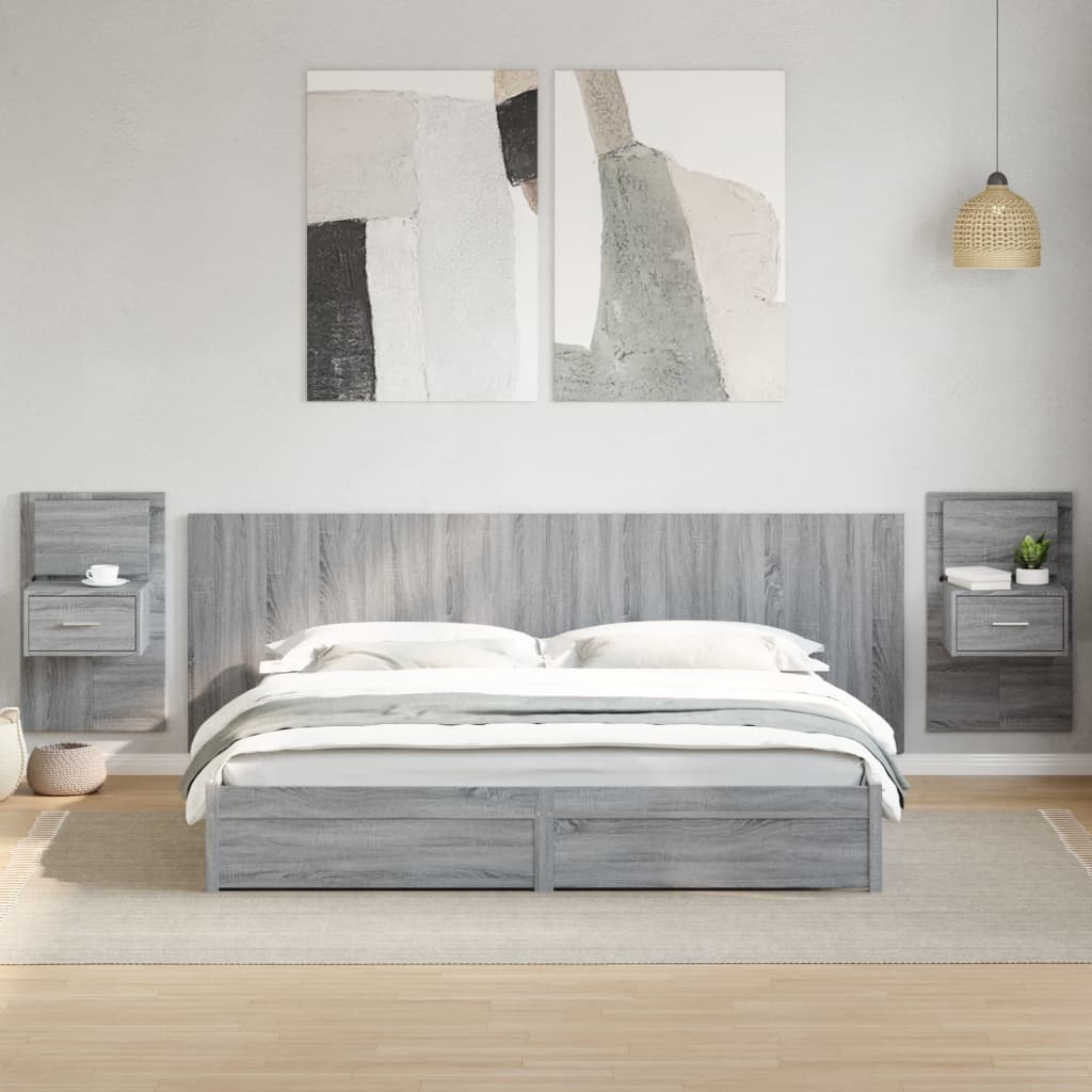 vidaXL Cabecero cama con mesitas madera ingeniería gris Sonoma 240 cm