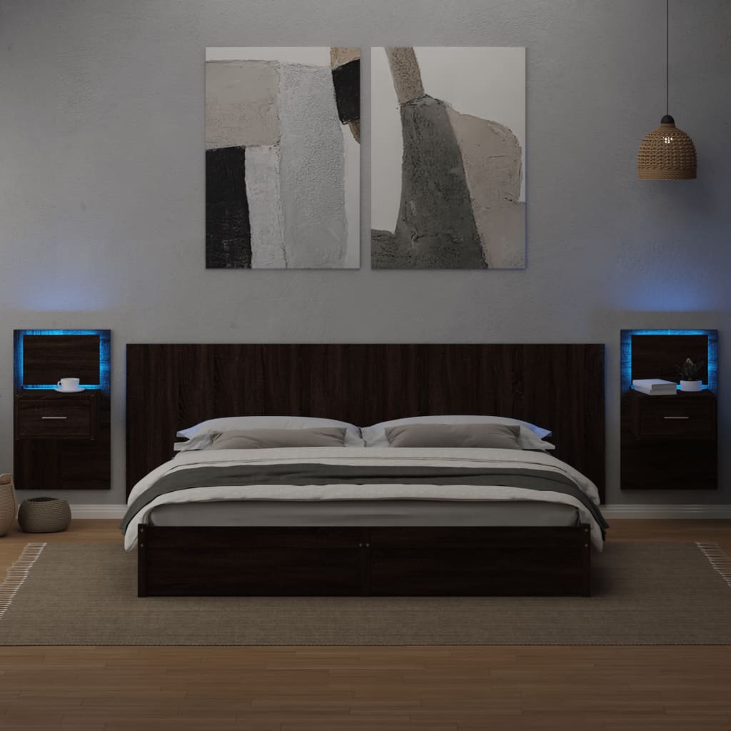 vidaXL Cabecero cama con mesitas madera ingeniería marrón roble 240 cm