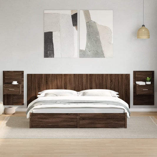 vidaXL Cabecero cama con mesitas madera ingeniería marrón roble 240 cm