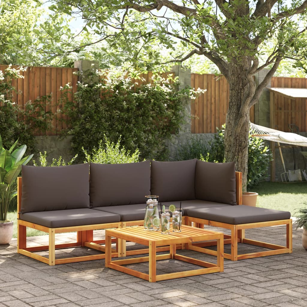 vidaXL Set de sofás de jardín con cojines 5 pzas madera maciza acacia