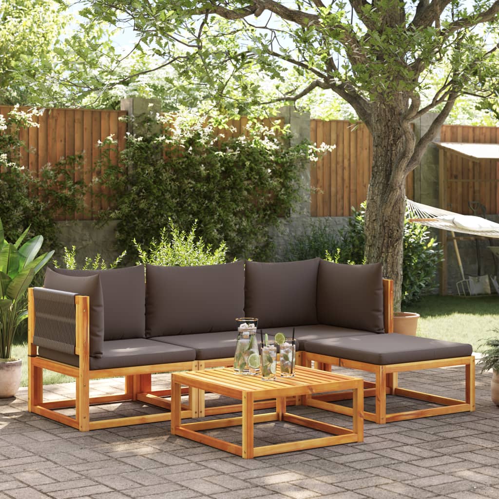 vidaXL Set de sofás de jardín con cojines 5 pzas madera maciza acacia