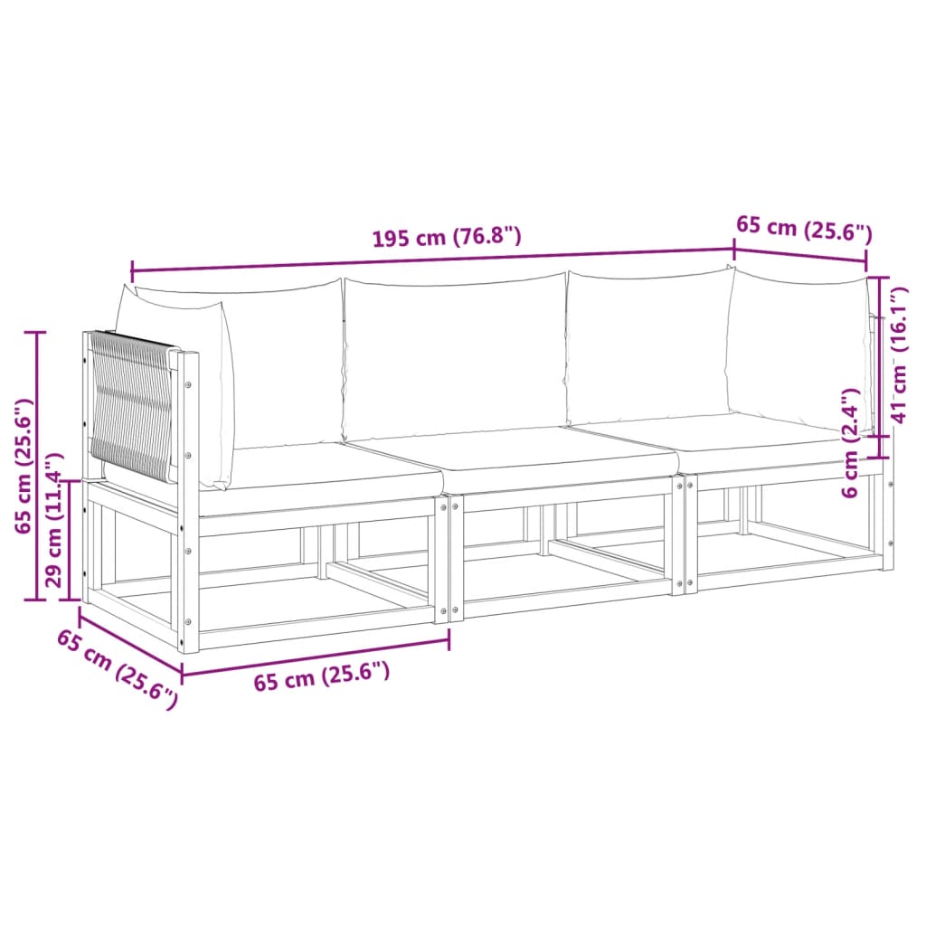 vidaXL Set de sofás de jardín con cojines 3 pzas madera maciza acacia