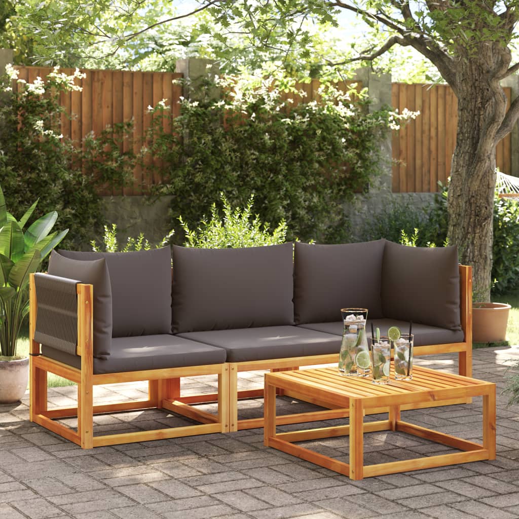 vidaXL Set de sofás de jardín con cojines 3 pzas madera maciza acacia