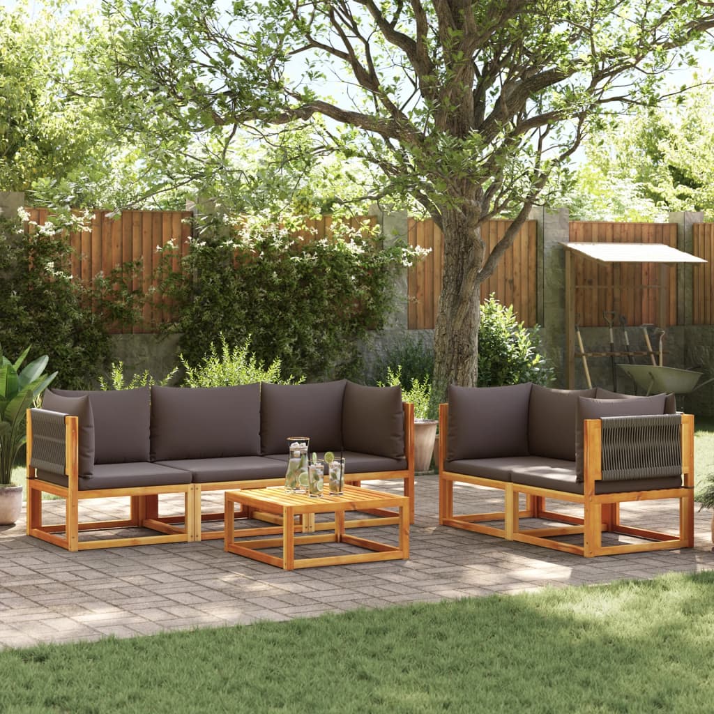 vidaXL Set de sofás de jardín con cojines 6 pzas madera maciza acacia