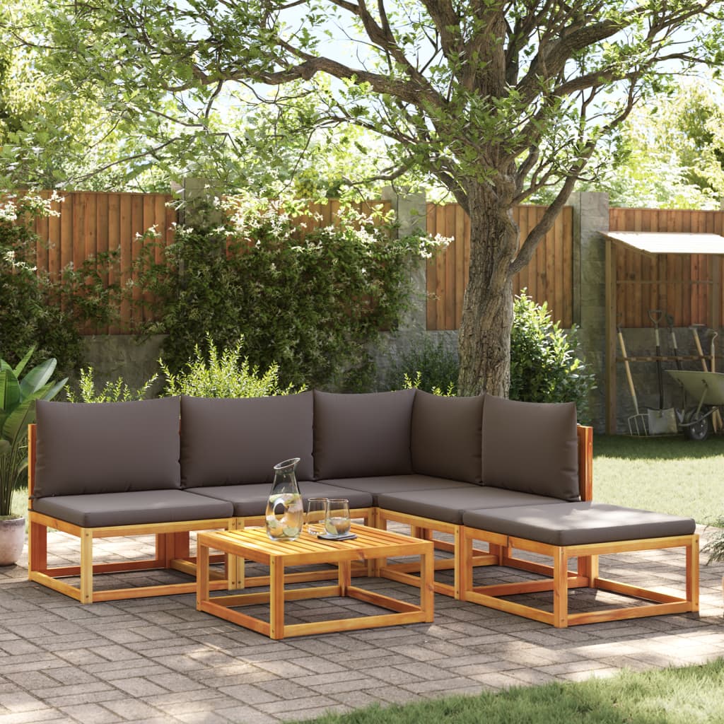 vidaXL Set de sofás de jardín con cojines 6 pzas madera maciza acacia