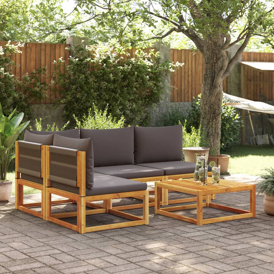 vidaXL Set de sofás de jardín con cojines 5 pzas madera maciza acacia