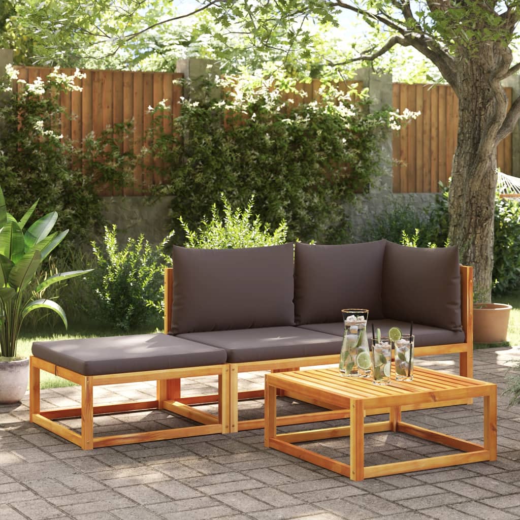 vidaXL Set de sofás de jardín con cojines 3 pzas madera maciza acacia