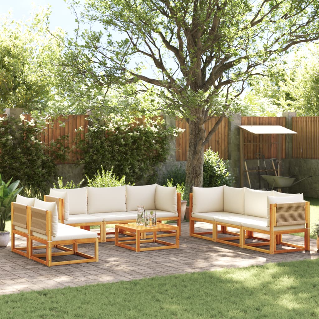 vidaXL Set de sofás de jardín con cojines 9 pzas madera maciza acacia