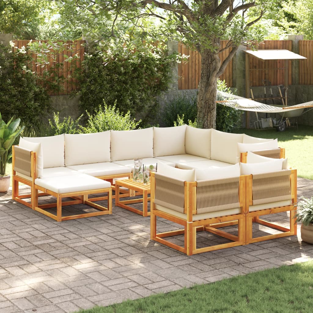 vidaXL Set de sofás de jardín con cojines 10 pzas madera maciza acacia