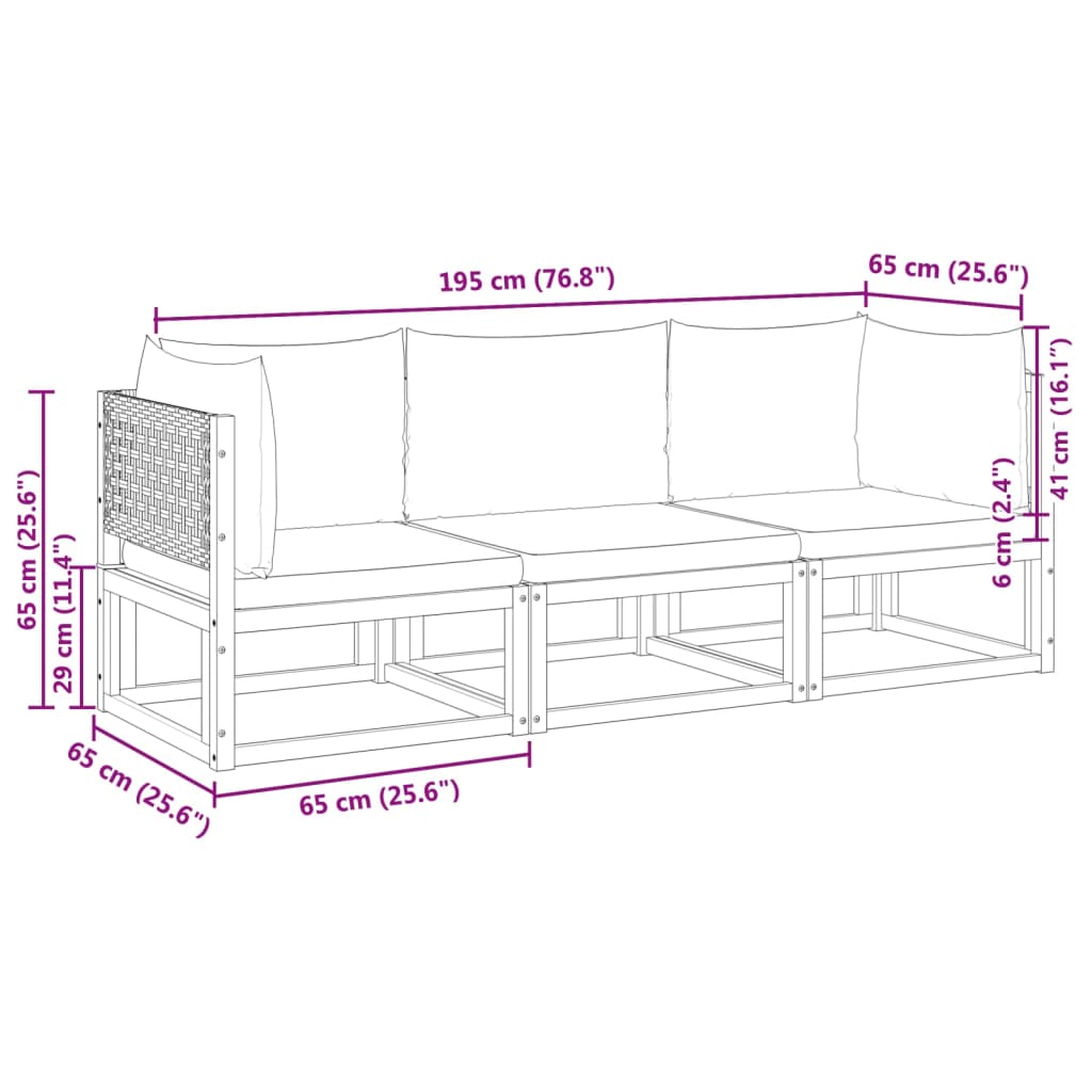 vidaXL Set de sofás de jardín con cojines 3 pzas madera maciza acacia