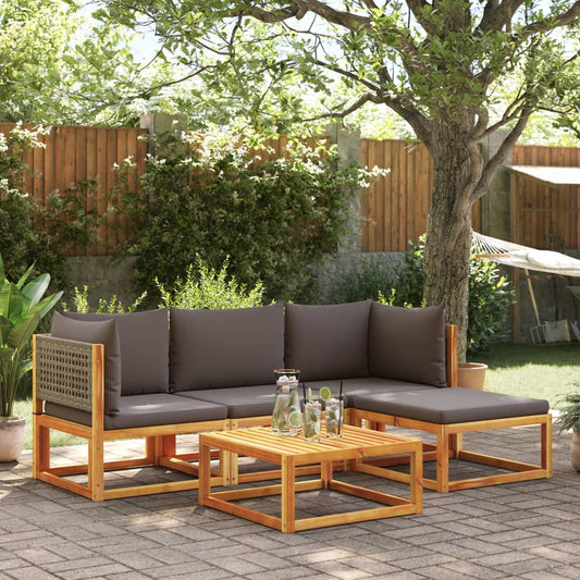 vidaXL Set de sofás de jardín con cojines 5 pzas madera maciza acacia