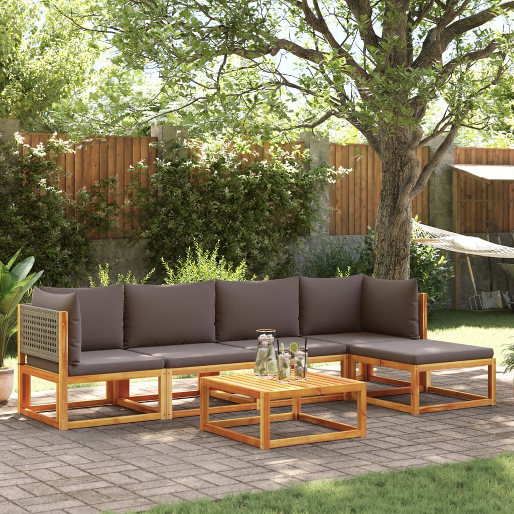 vidaXL Set de sofás de jardín con cojines 6 pzas madera maciza acacia